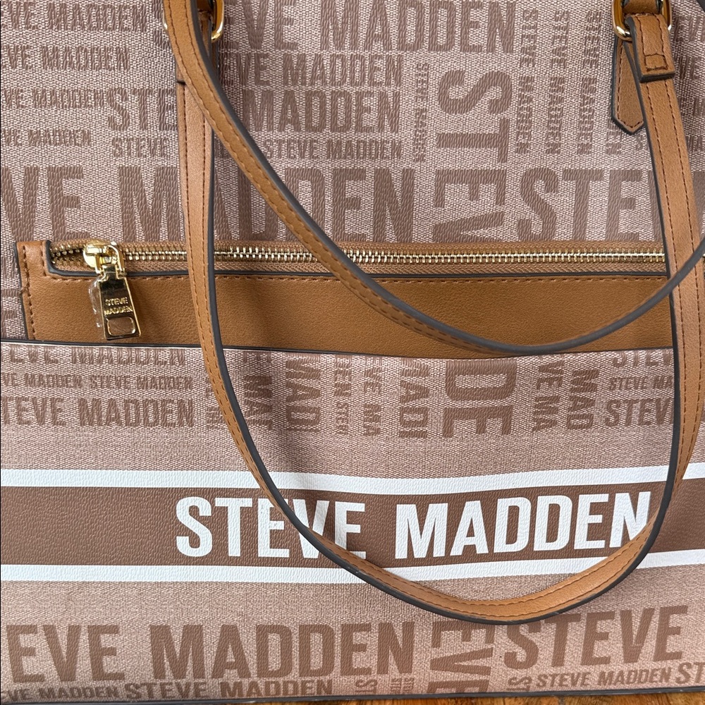 Steve Madden Tan and Brown Logo Tote